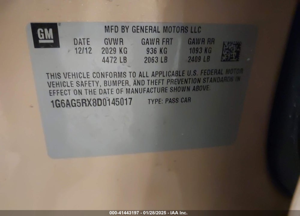 2013 CADILLAC ATS VIN: 1G6AG5RX8D0145017