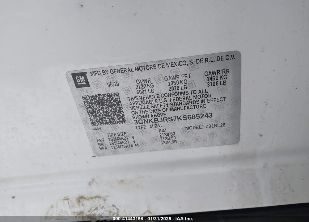 2019 CHEVROLET BLAZER RS VIN: 3GNKBJRS7KS685243