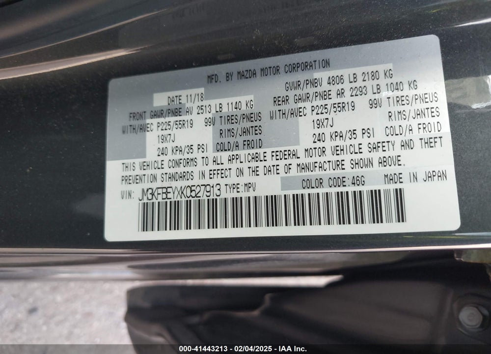 2019 MAZDA CX-5 VIN: JM3KFBEYXK0527913