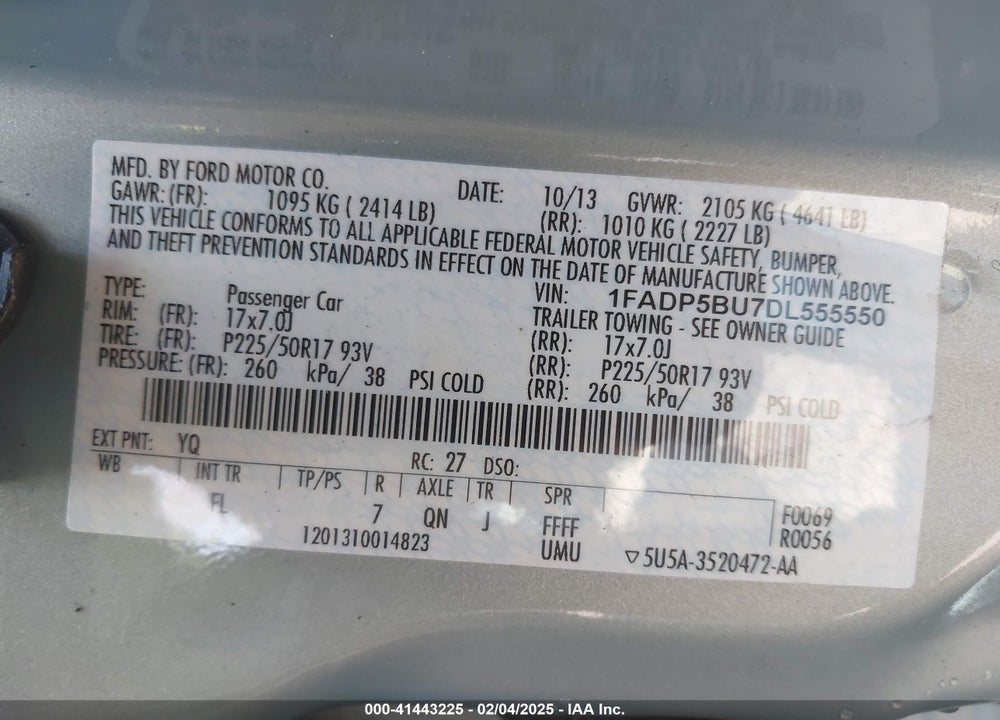 2013 FORD C-MAX HYBRID SEL VIN: 1FADP5BU7DL555550