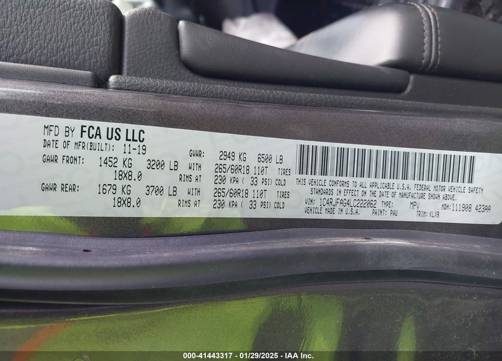 2020 JEEP GRAND CHEROKEE LAREDO E 4X4 VIN: 1C4RJFAG4LC222062