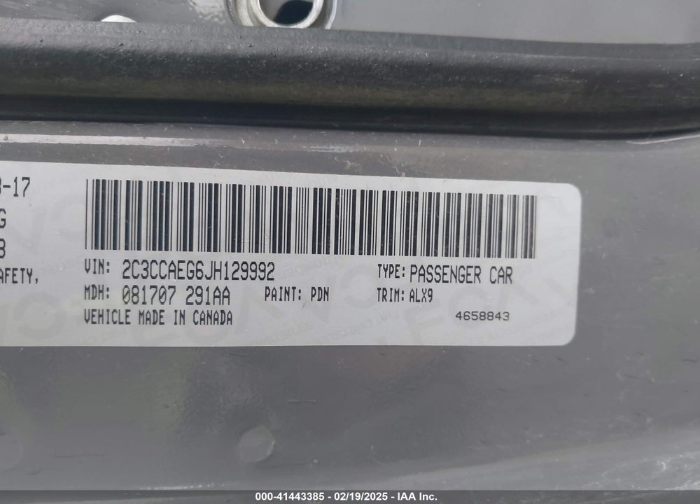 2018 CHRYSLER 300 VIN: 2C3CCAEG6JH129992