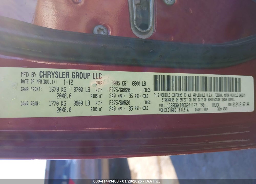 2012 RAM 1500 ST VIN: 1C6RD6KT0CS201127