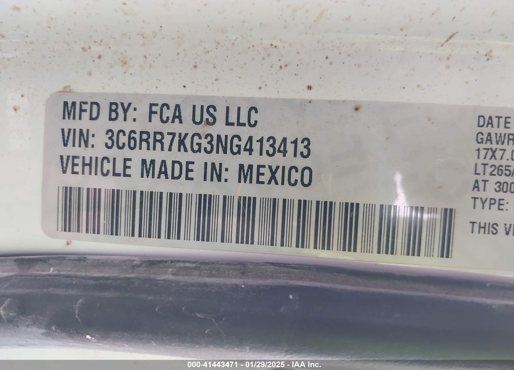 2022 RAM 1500 CLASSIC TRADESMAN 4X4 5'7 BOX VIN: 3C6RR7KG3NG413413