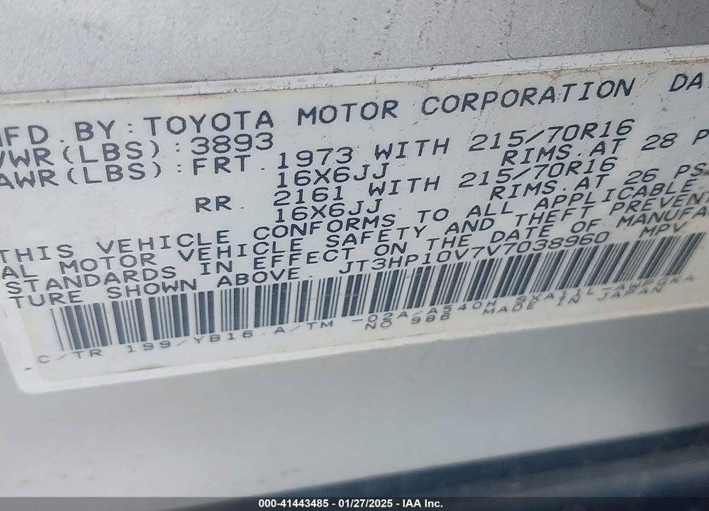 1997 TOYOTA RAV4 VIN: JT3HP10V7V7038960