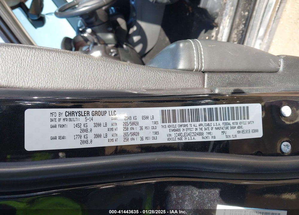 2014 DODGE DURANGO CITADEL VIN: 1C4RDJEG4EC524880