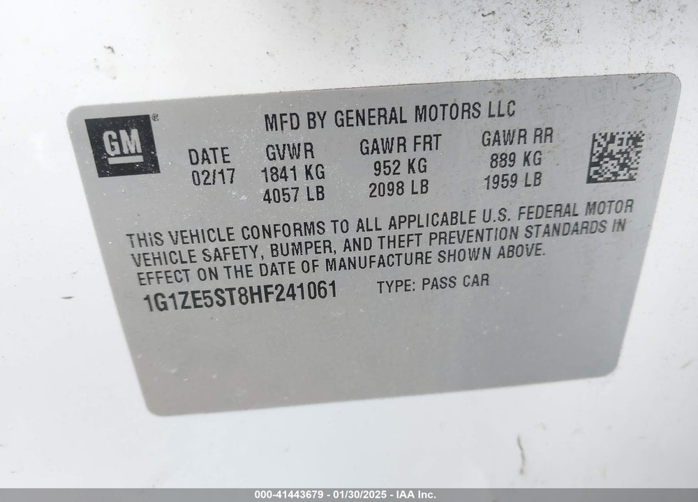 2017 CHEVROLET MALIBU VIN: 1G1ZE5ST8HF241061