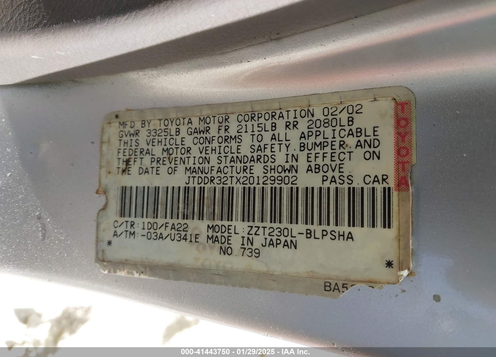2002 TOYOTA CELICA GT VIN: JTDDR32TX20129902
