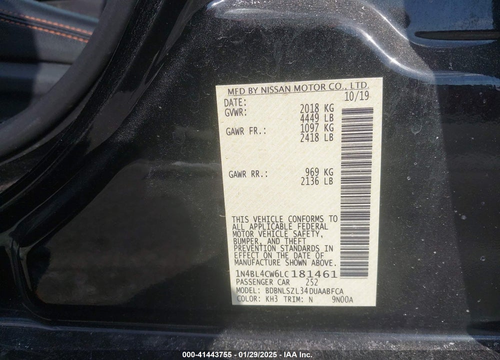 2020 NISSAN ALTIMA VIN: 1N4BL4CW6LC181461