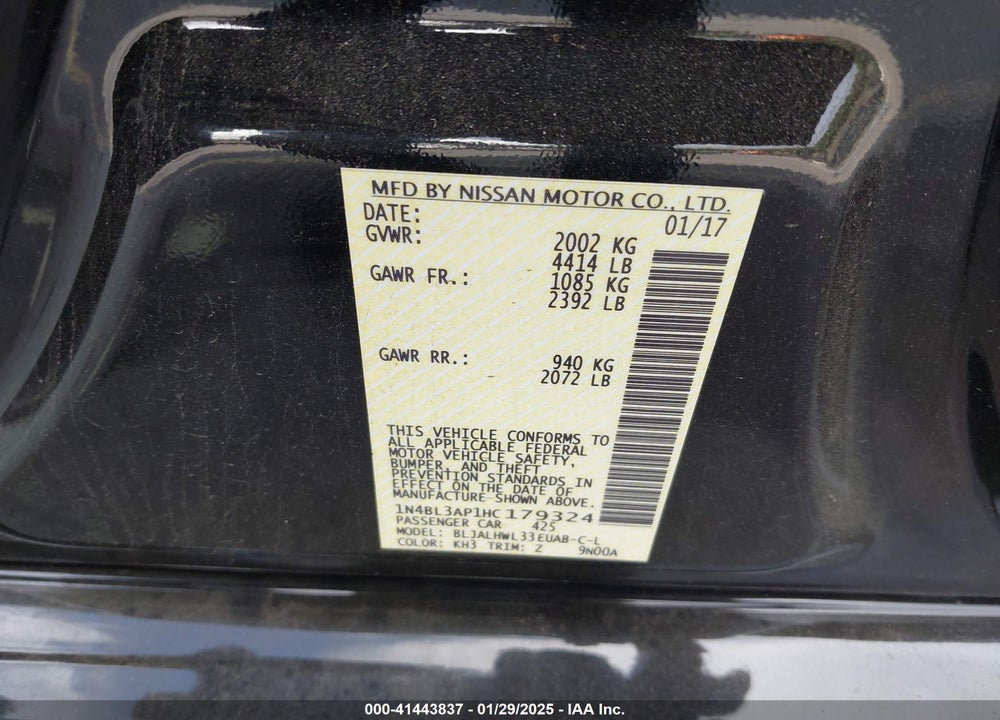2017 NISSAN ALTIMA 3.5 SR VIN: 1N4BL3AP1HC179324