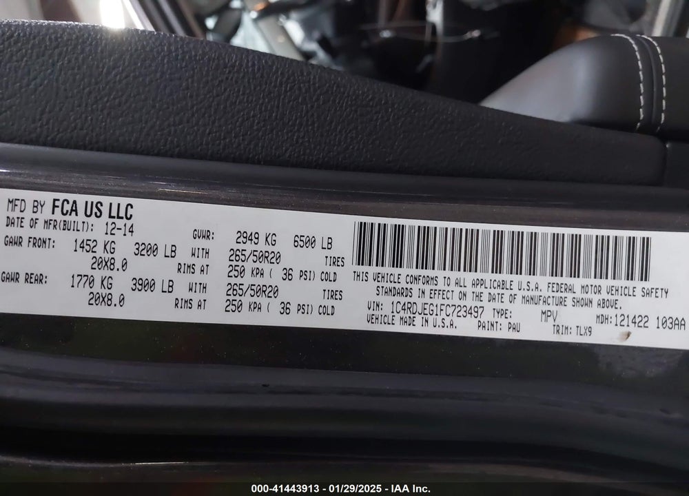 2015 DODGE DURANGO CITADEL VIN: 1C4RDJEG1FC723497