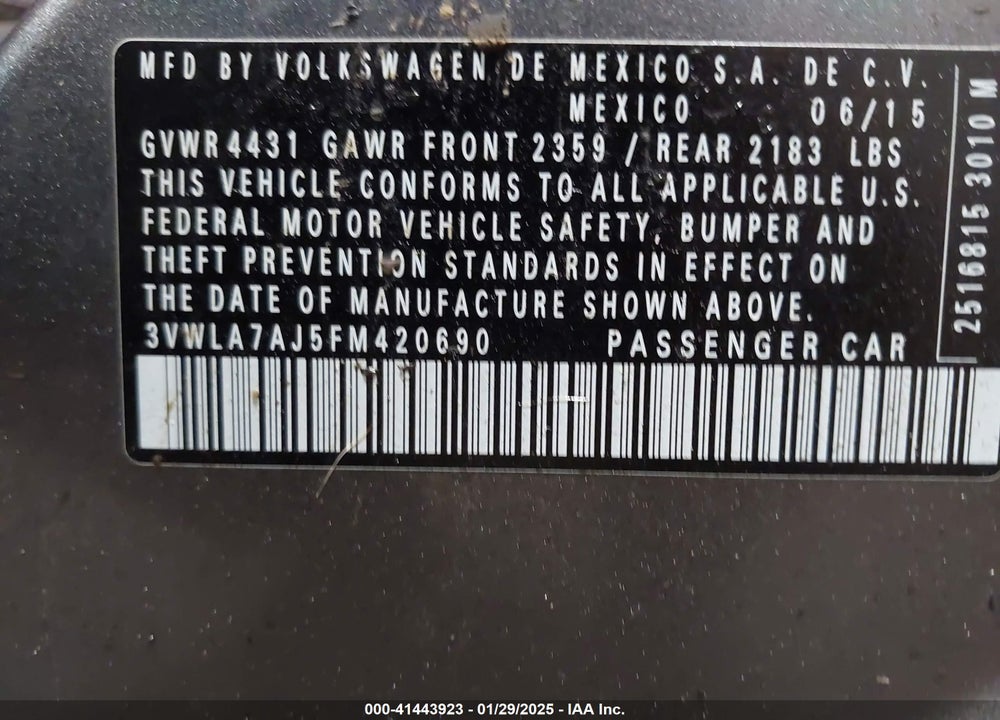 2015 VOLKSWAGEN JETTA 2.0L TDI SE VIN: 3VWLA7AJ5FM420690