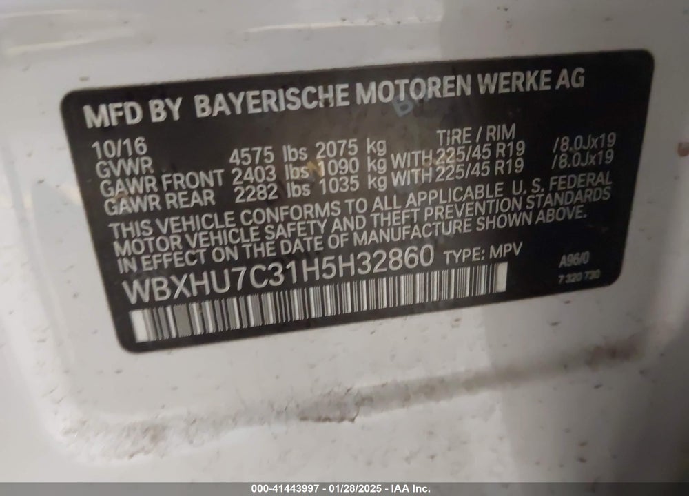 2017 BMW X1 SDRIVE28I VIN: WBXHU7C31H5H32860