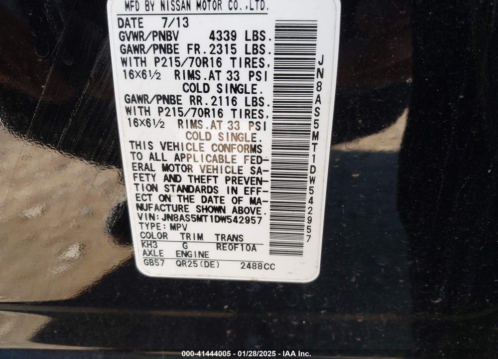 2013 NISSAN ROGUE VIN: JN8AS5MT1DW542957