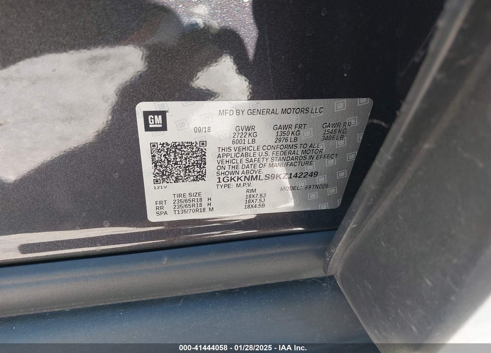 2019 GMC ACADIA SLT-1 VIN: 1GKKNMLS9KZ142249