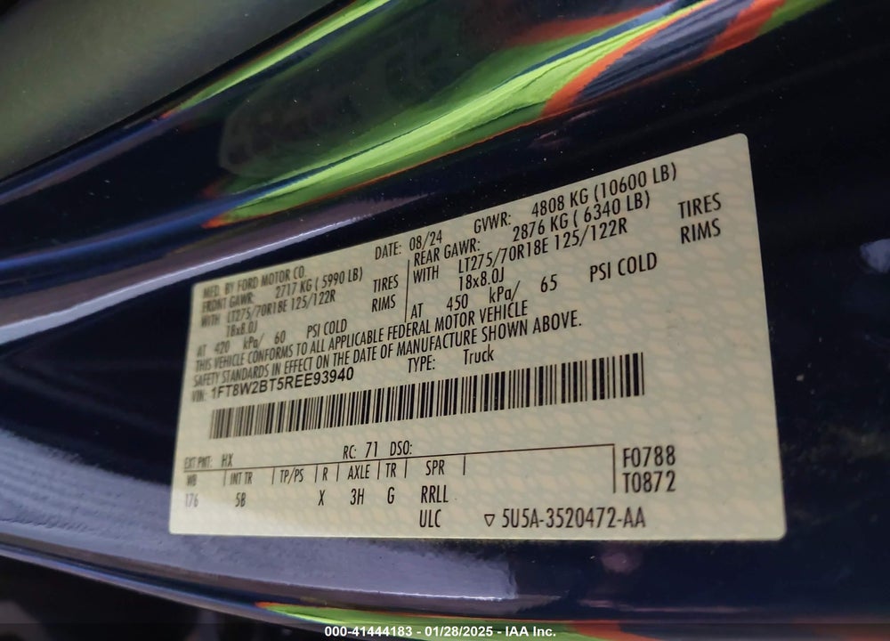 2024 FORD F-250 LARIAT VIN: 1FT8W2BT5REE93940