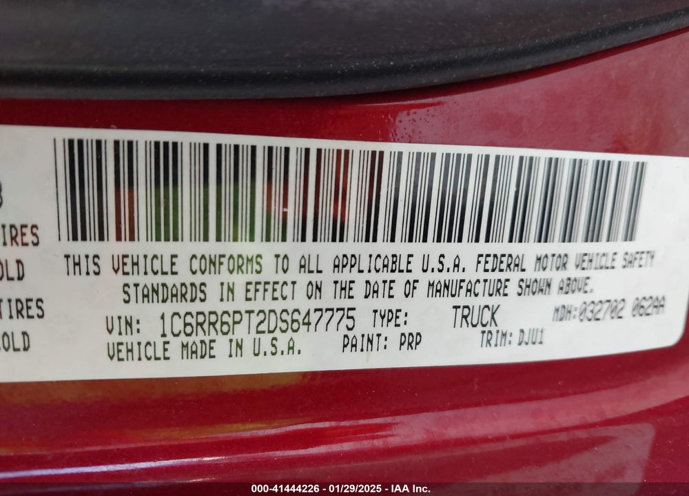 2013 RAM 1500 VIN: 1C6RR6PT2DS647775