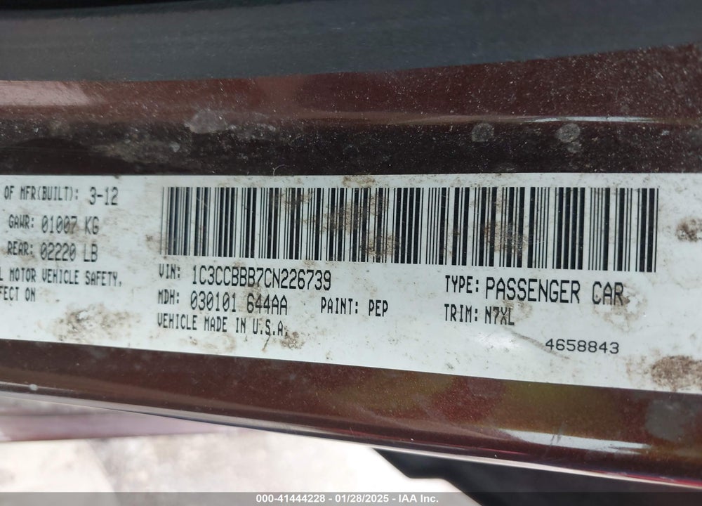 2012 CHRYSLER 200 VIN: 1C3CCBBB7CN226739