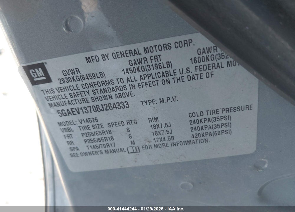 2008 BUICK ENCLAVE CX VIN: 5GAEV13708J264333