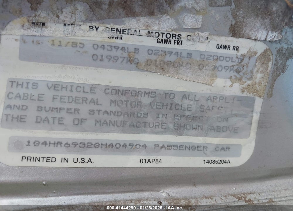 1986 BUICK LESABRE LIMITED VIN: 1G4HR6932GH404904