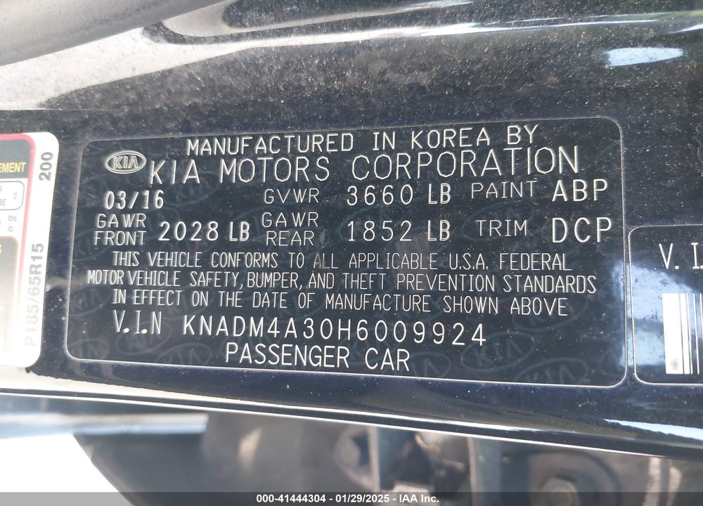 2017 KIA RIO LX VIN: KNADM4A30H6009924