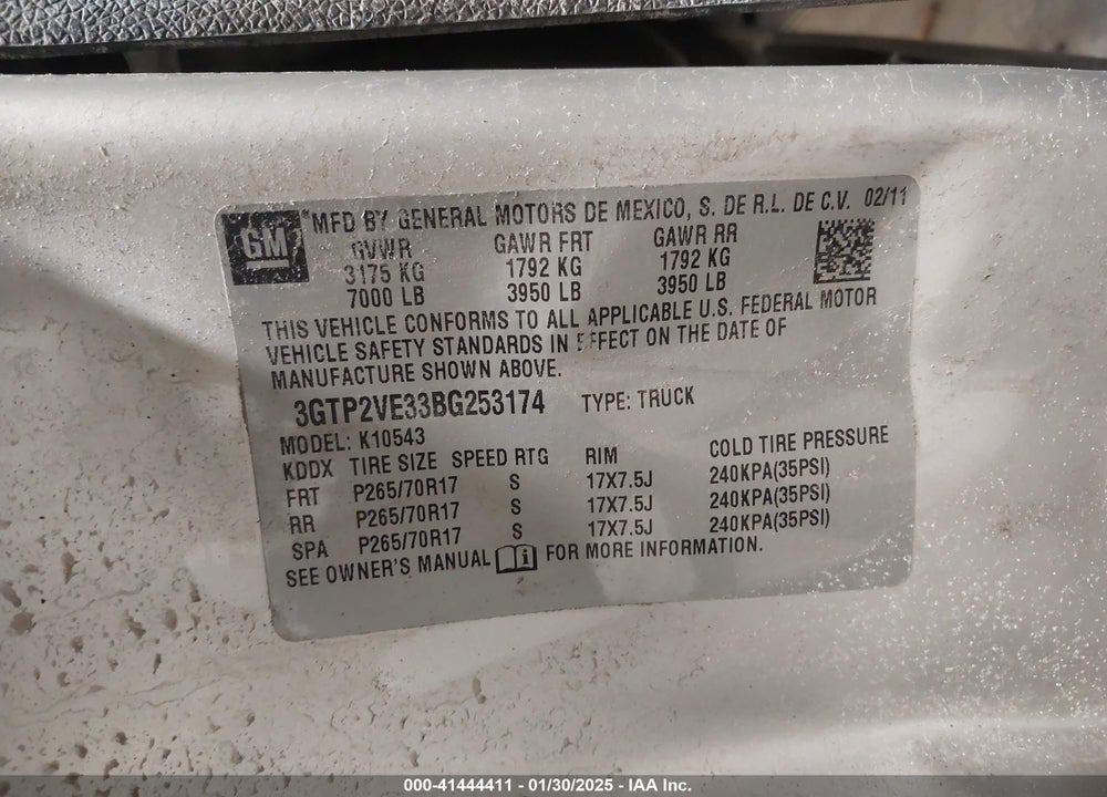 2011 GMC SIERRA VIN: 3GTP2VE33BG253174