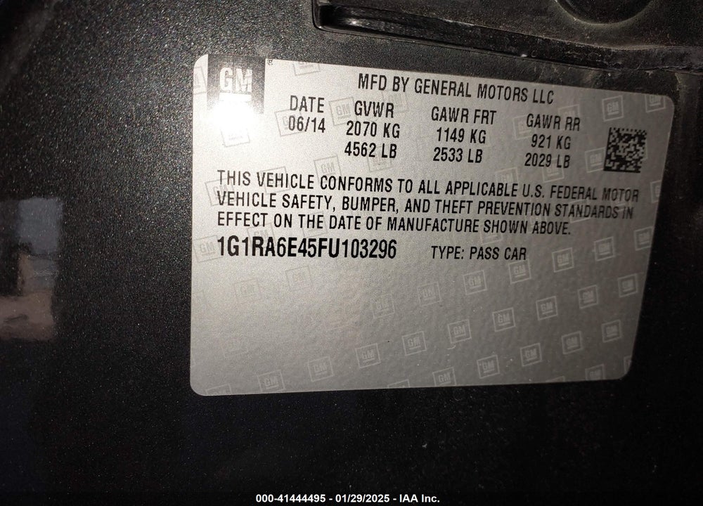 2015 CHEVROLET VOLT VIN: 1G1RA6E45FU103296