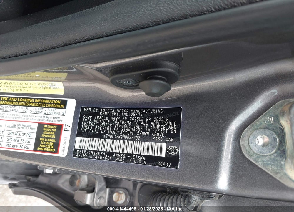 2017 TOYOTA CAMRY VIN: 4T1BF1FK2HU658702
