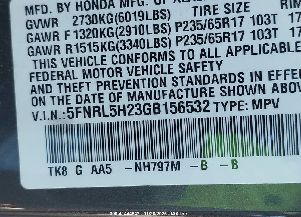 2016 HONDA ODYSSEY LX VIN: 5FNRL5H23GB156532