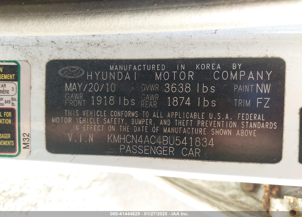 2011 HYUNDAI ACCENT VIN: KMHCN4AC4BU541834