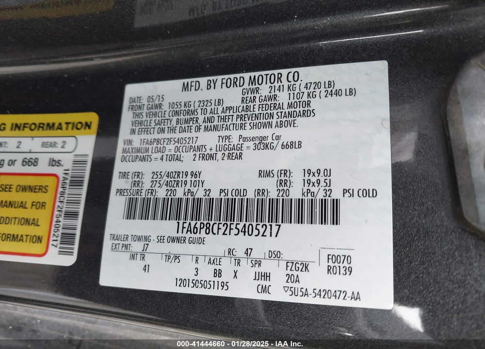 2015 FORD MUSTANG VIN: 1FA6P8CF2F5405217
