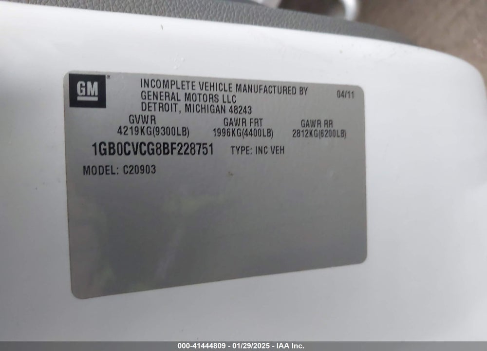 2011 CHEVROLET SILVERADO 2500HD WORK TRUCK VIN: 1GB0CVCG8BF228751