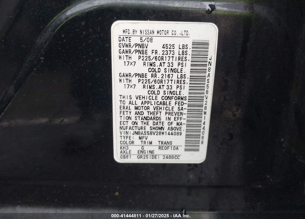 2008 NISSAN ROGUE SL VIN: JN8AS58V28W144089