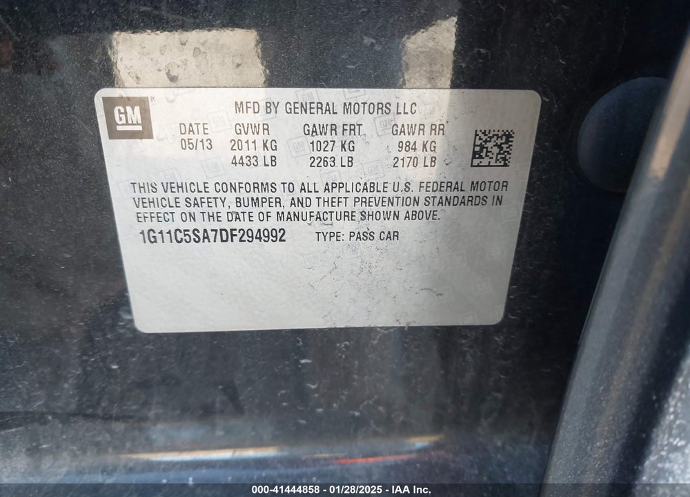 2013 CHEVROLET MALIBU VIN: 1G11C5SA7DF294992