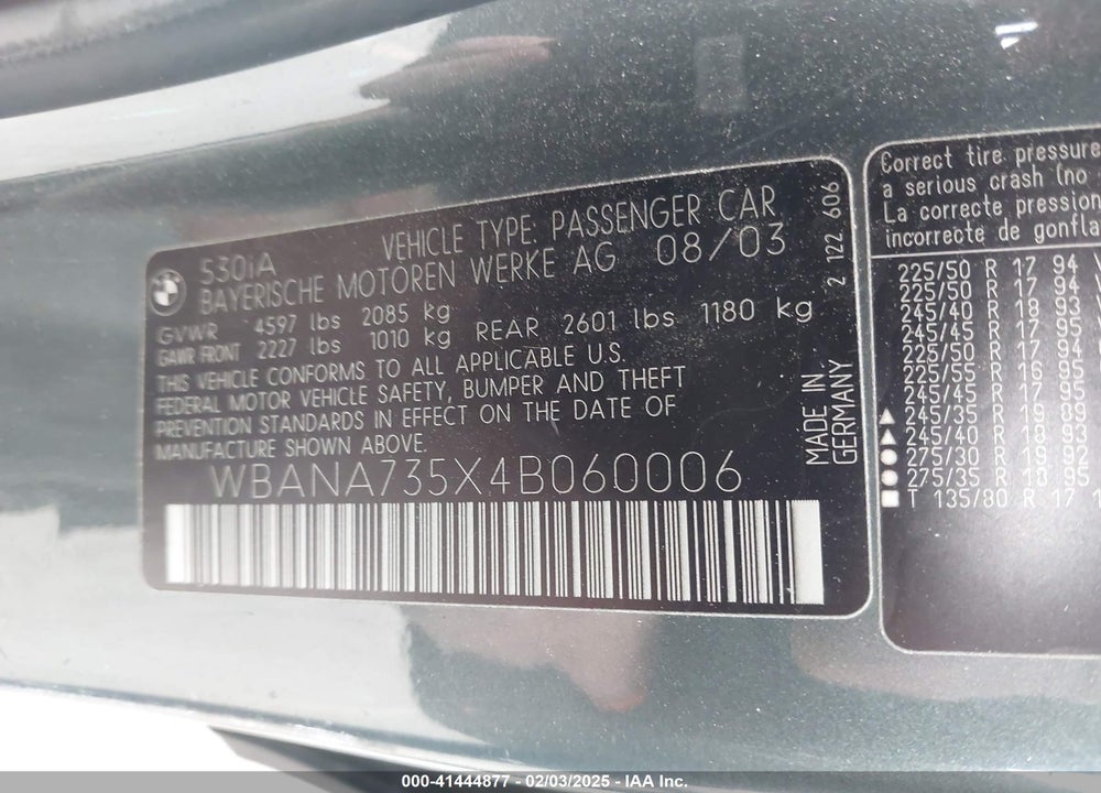 2004 BMW 530I VIN: WBANA735X4B060006