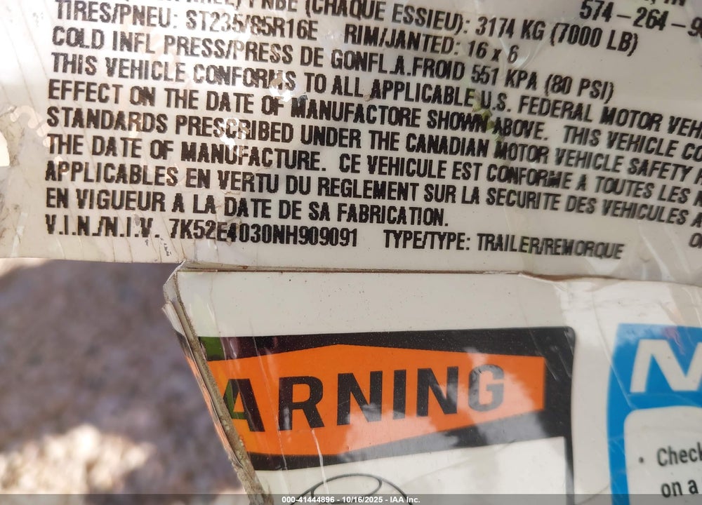 2002 HAUL MARK IND GOOSENECK TRAILER VIN: 7K52E4030NH909091