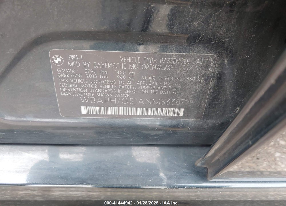 2010 BMW 328I VIN: WBAPH7G51ANM53367