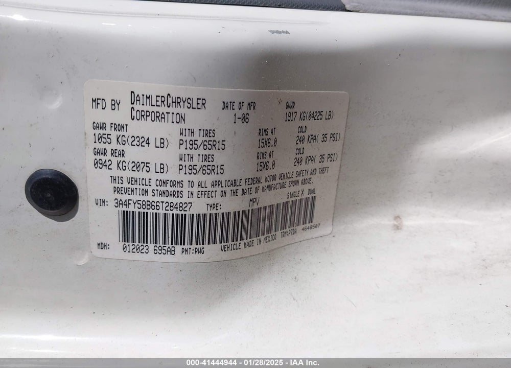 2006 CHRYSLER PT CRUISER TOURING VIN: 3A4FY58B66T284827