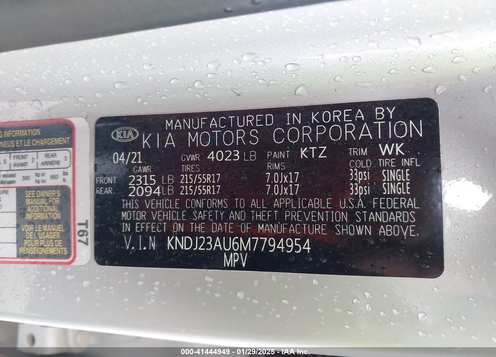 2021 KIA SOUL VIN: KNDJ23AU6M7794954