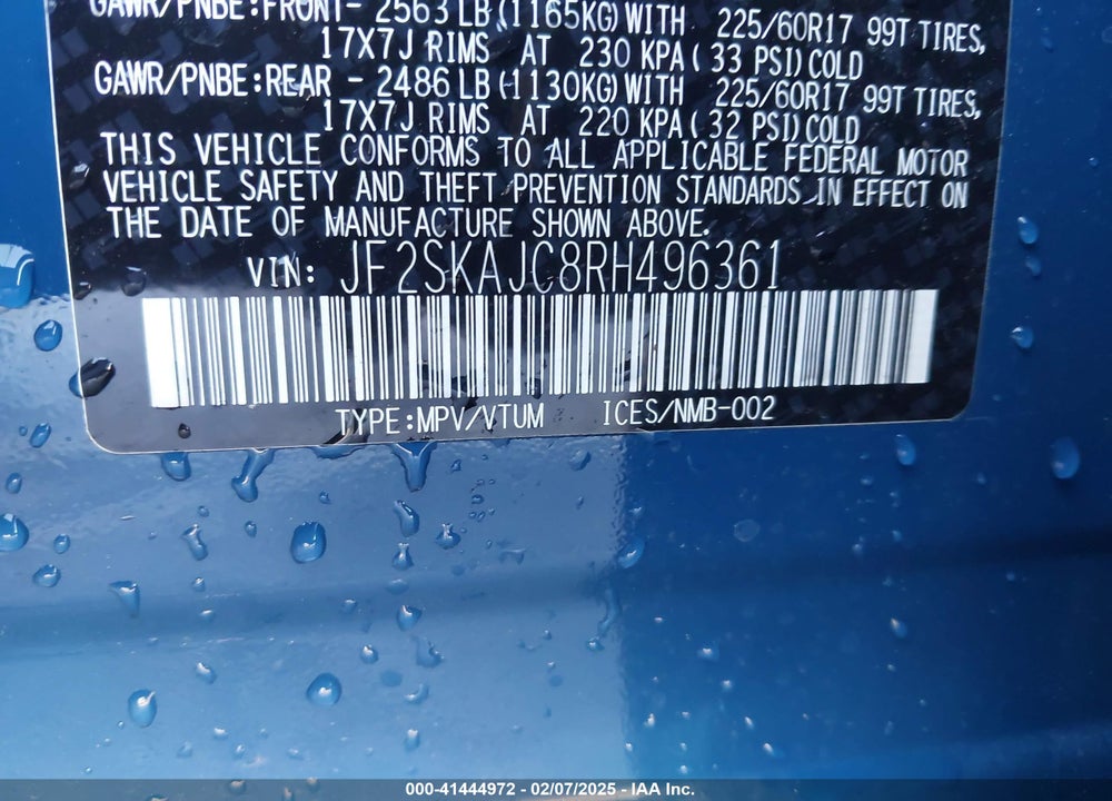 2024 SUBARU FORESTER WILDERNESS VIN: JF2SKAJC8RH496361