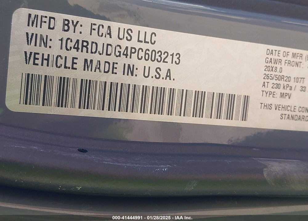 2023 DODGE DURANGO GT PLUS AWD VIN: 1C4RDJDG4PC603213