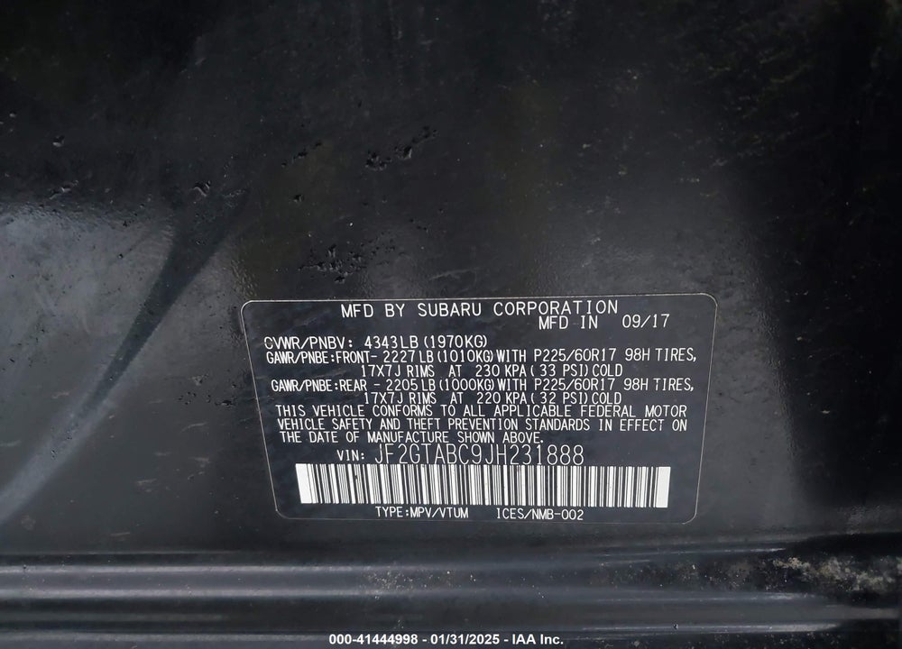 2018 SUBARU CROSSTREK 2.0I PREMIUM VIN: JF2GTABC9JH231888