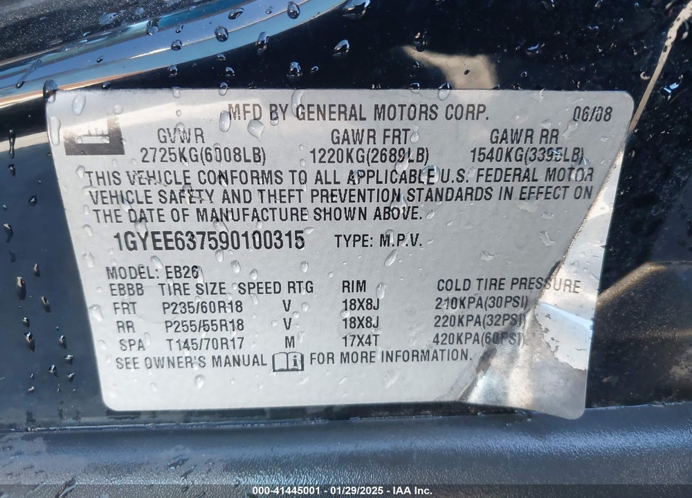 2009 CADILLAC SRX V6 VIN: 1GYEE637590100315