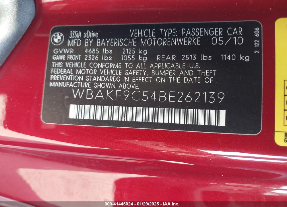 2011 BMW 335I VIN: WBAKF9C54BE262139