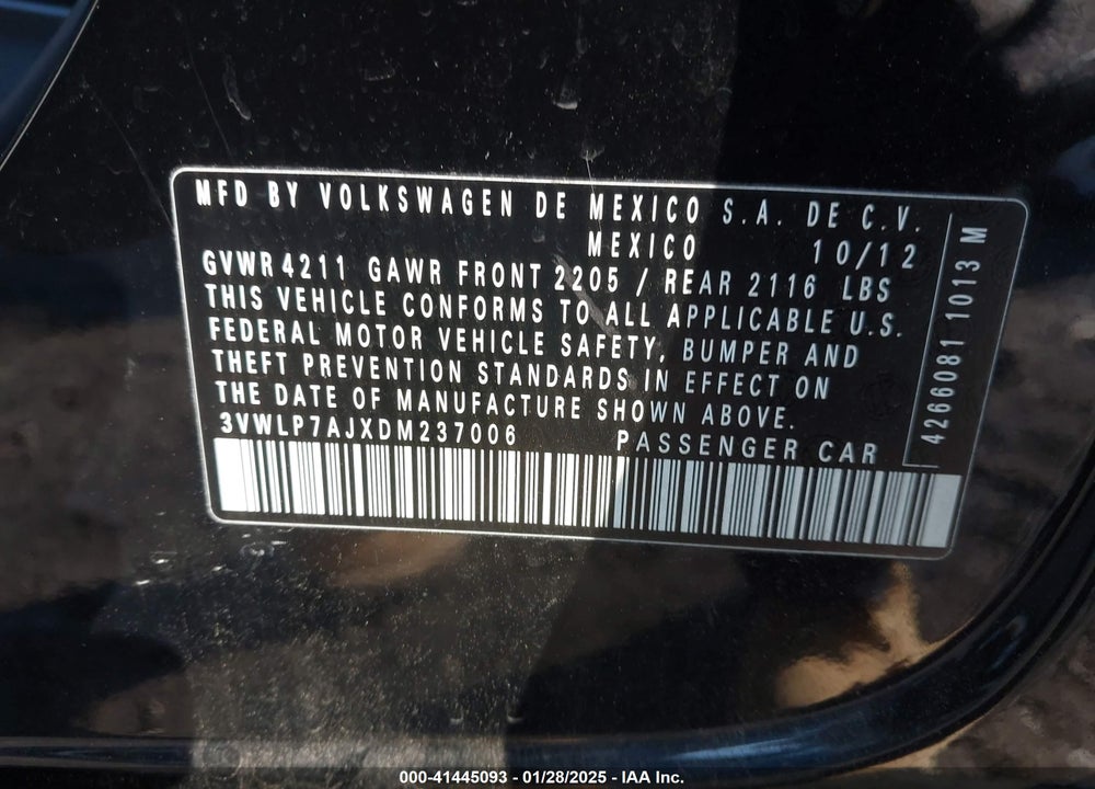 2013 VOLKSWAGEN JETTA 2.5L SEL VIN: 3VWLP7AJXDM237006