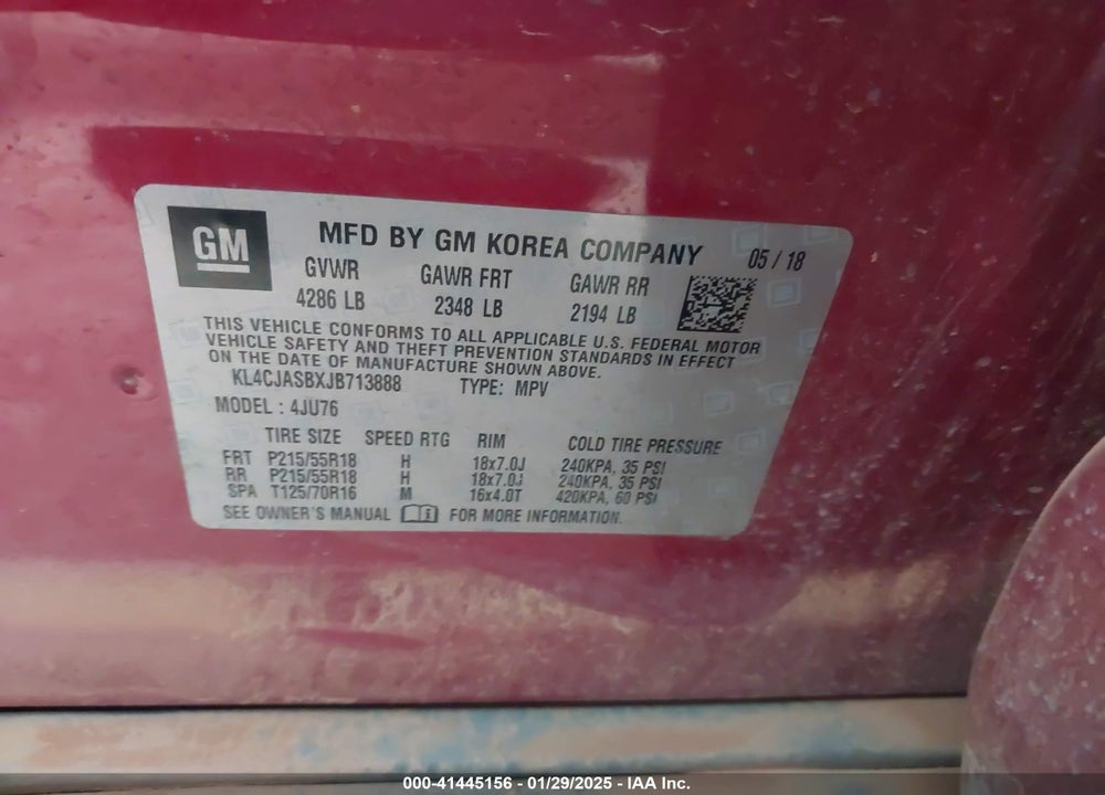2018 BUICK ENCORE PREFERRED VIN: KL4CJASBXJB713888