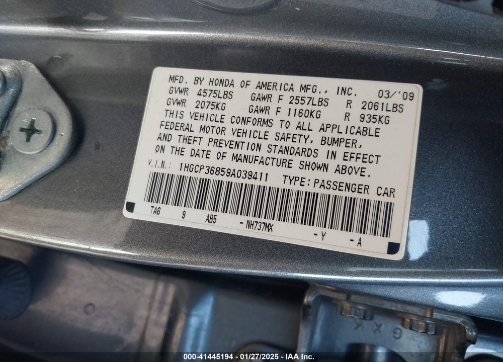 2009 HONDA ACCORD 3.5 EX-L VIN: 1HGCP36859A039411