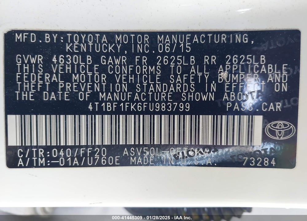 2015 TOYOTA CAMRY VIN: 4T1BF1FK6FU983799
