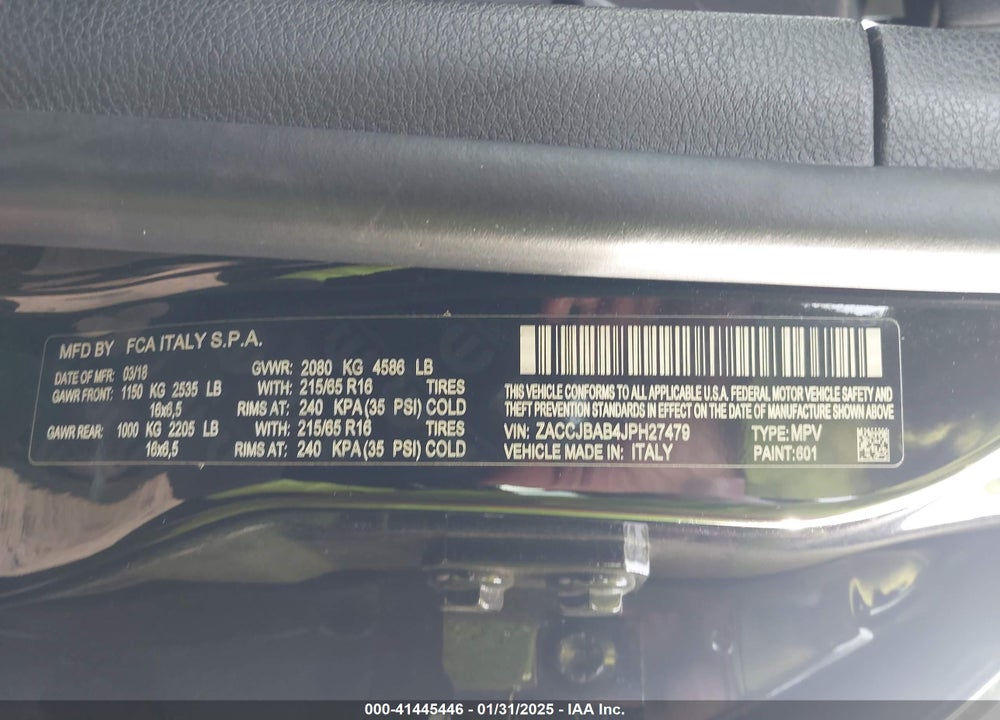 2018 JEEP RENEGADE SPORT 4X4 VIN: ZACCJBAB4JPH27479