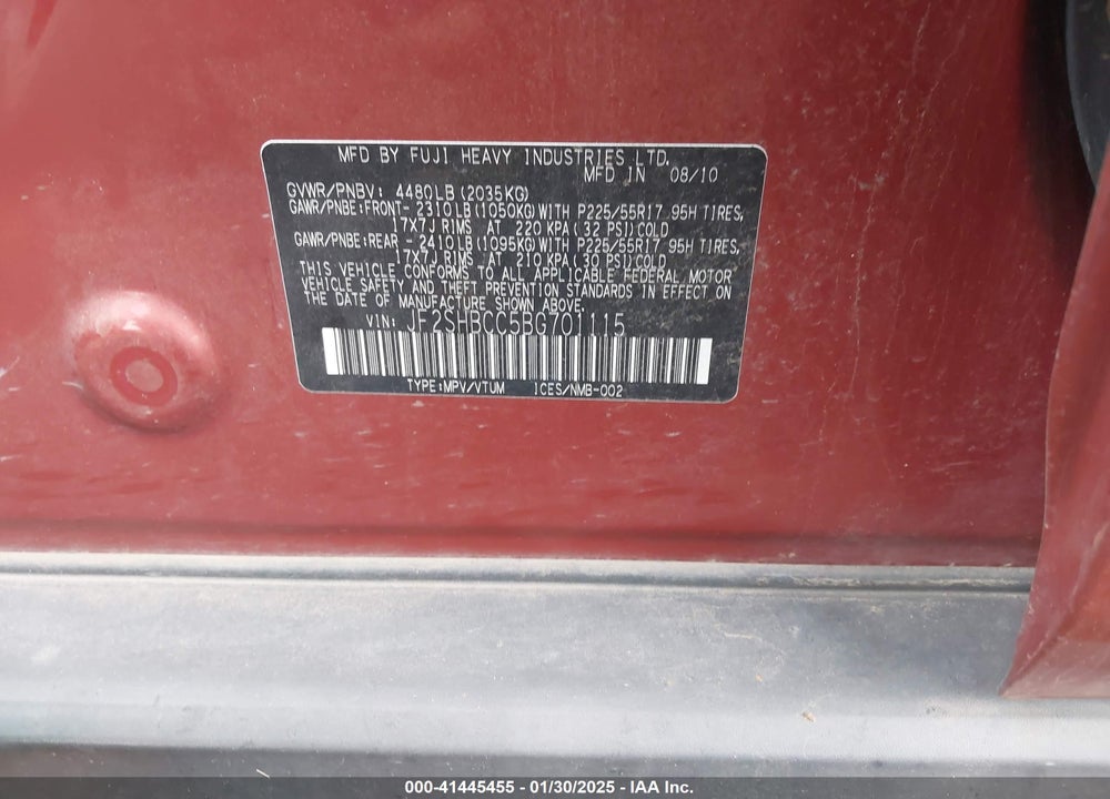 2011 SUBARU FORESTER 2.5X PREMIUM VIN: JF2SHBCC5BG701115